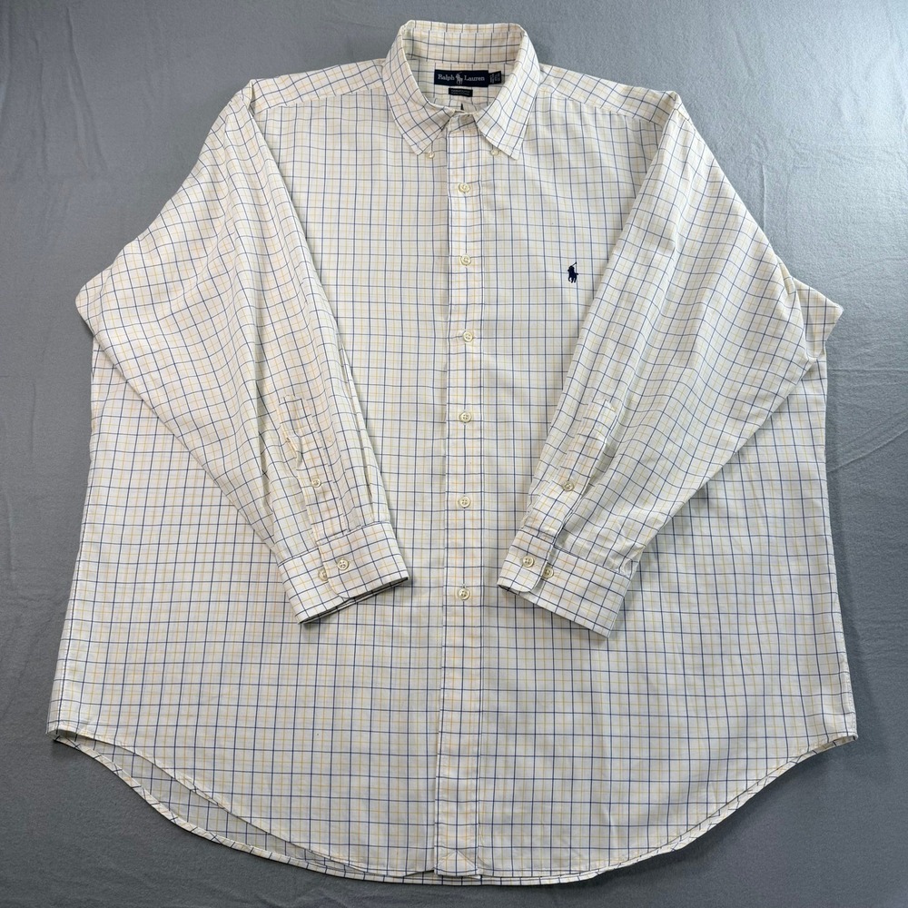 Ralph Lauren Yarmouth Shirt Mens 17.5 32/33 White Yellow Blue Check Button-down - Picture 2 of 9